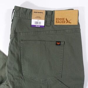 Eddie Bauer Canvas Utility Pants Men 40x32 Stretch Durable NEW Olive Green